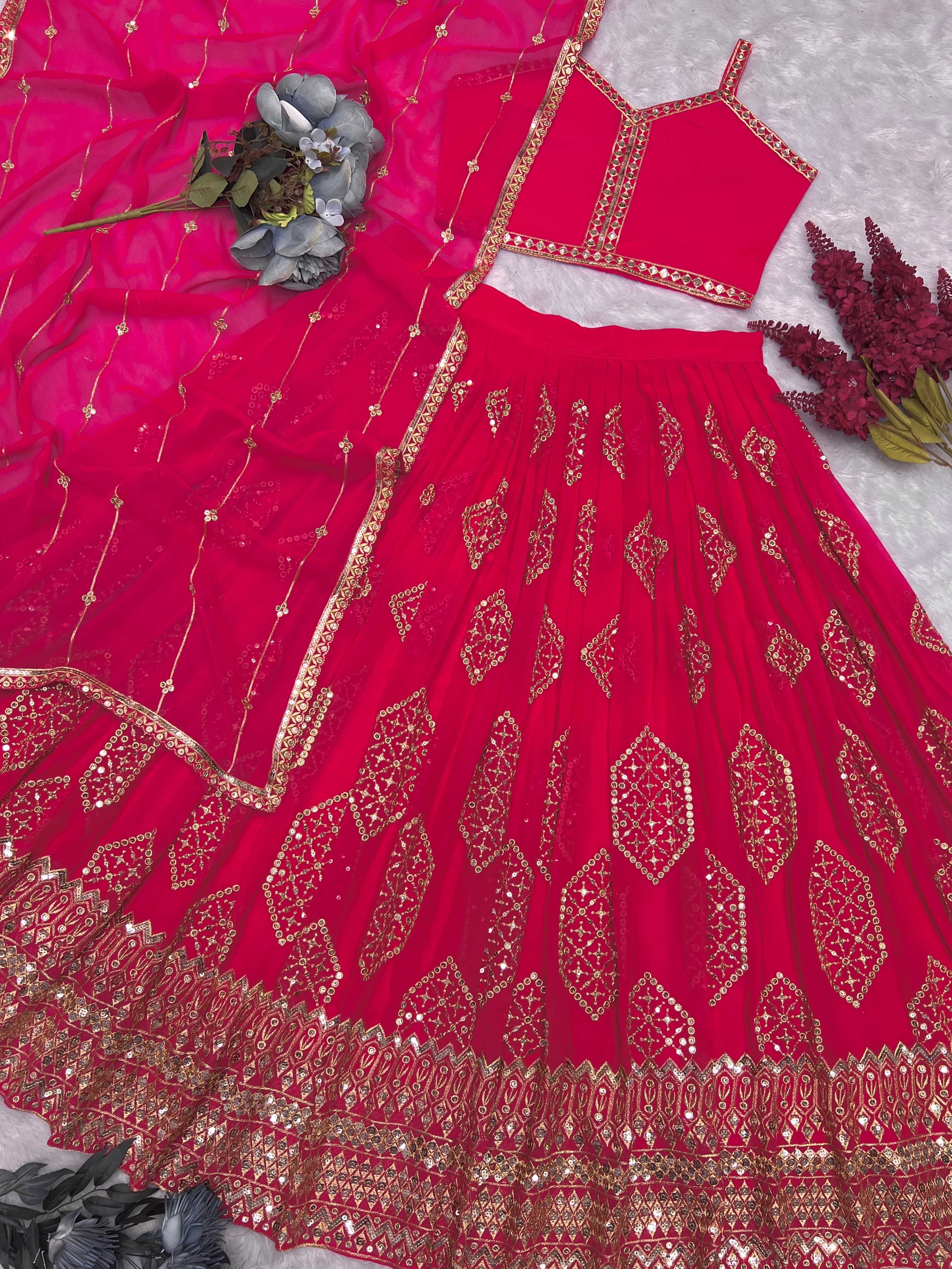 YNF FAUX GEORGETTE KESH159 1313 LEHENGAS WHOLESALE GEORGETTE WEDDING EMBROIDERED PINK LEHENGA WITH DUPTTA WEDDING LEHENGAS MANUFACTURER- Kapda Export