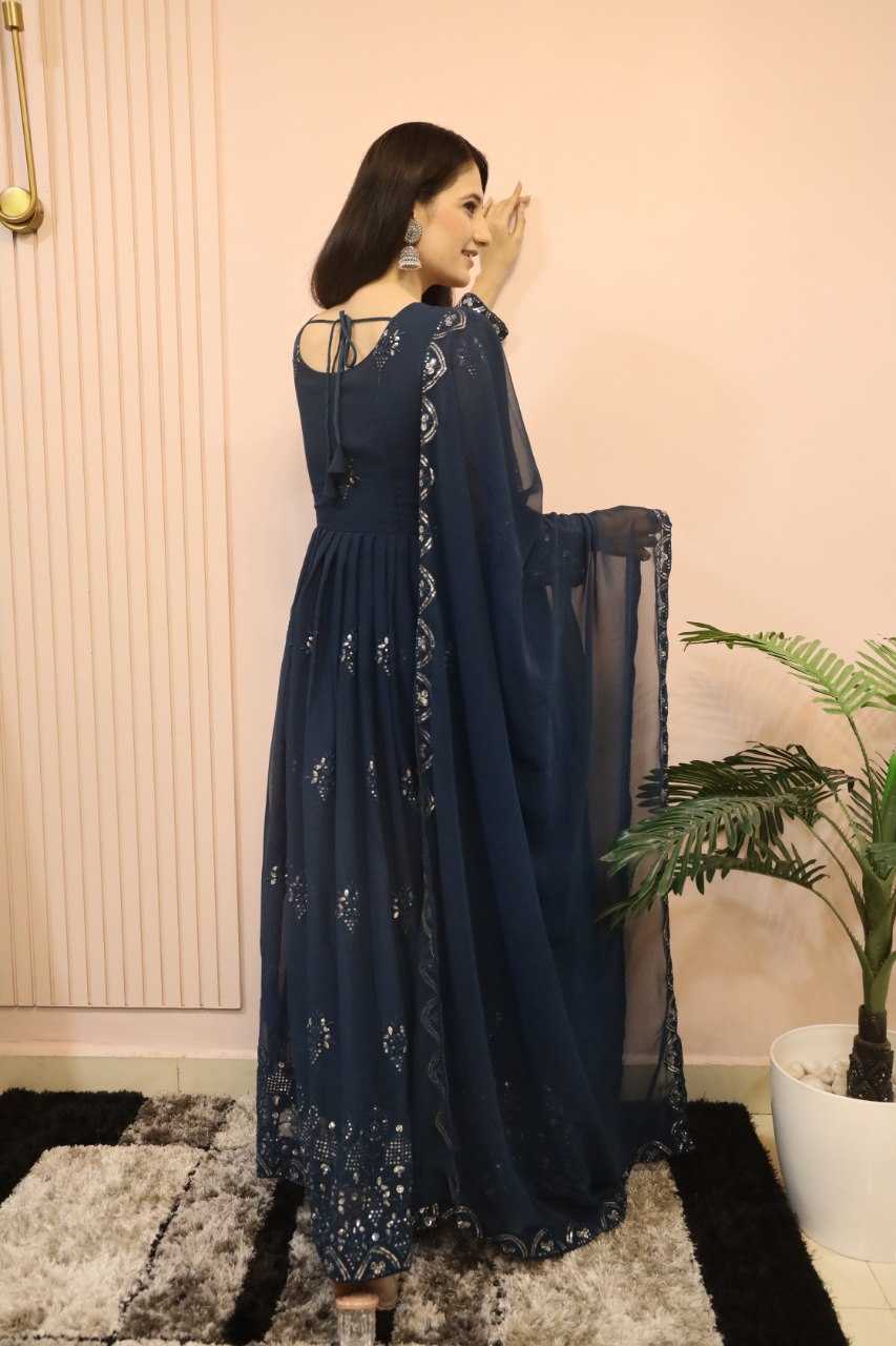 YNF FAUX GEORGETTE KESH164 G55 GOWNS WHOLESALE EMBROIDERED ANARKALI GEORGETTE BLUE GOWNS MANUFACTURER- Kapda Export