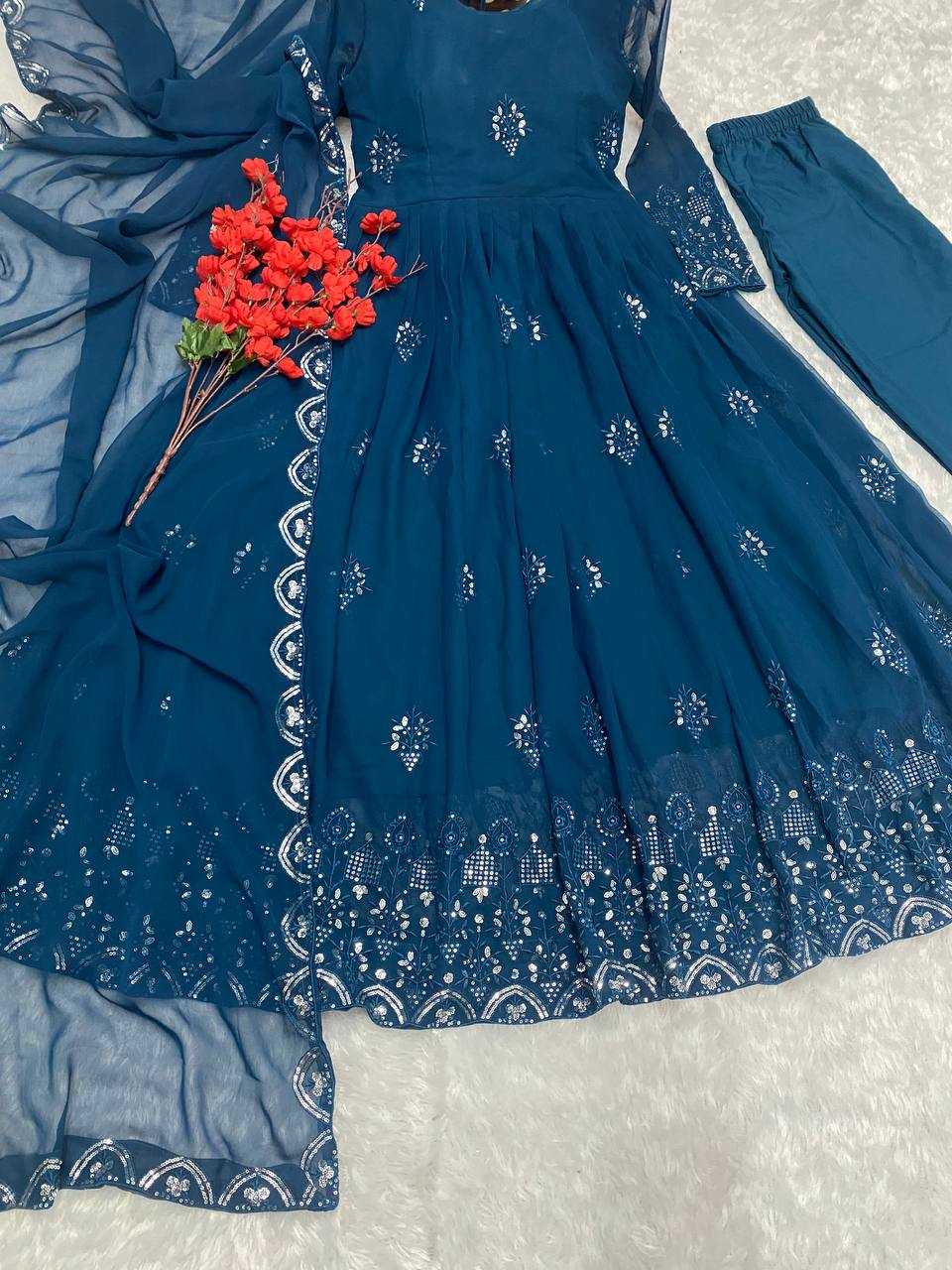 YNF FAUX GEORGETTE KESH164 G55 GOWNS WHOLESALE EMBROIDERED ANARKALI GEORGETTE BLUE GOWNS MANUFACTURER- Kapda Export