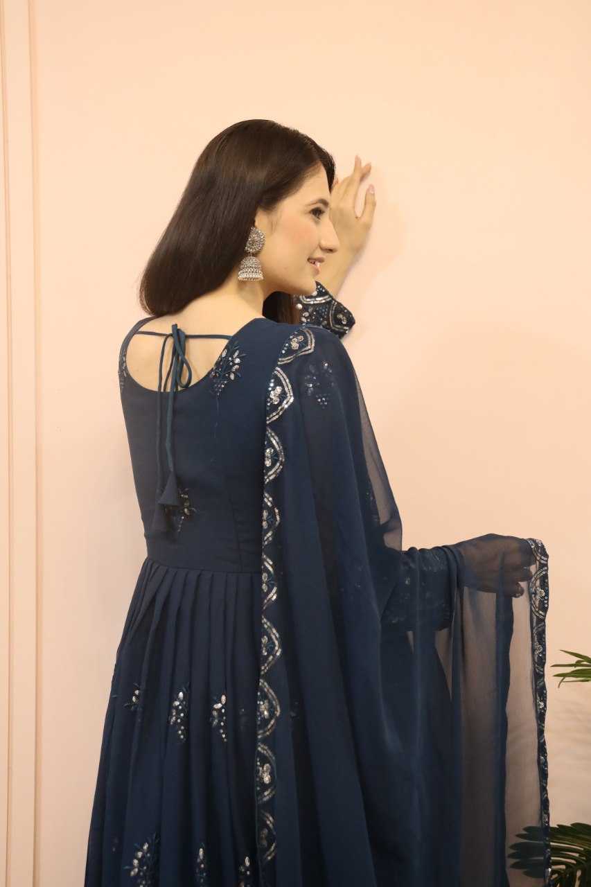 YNF FAUX GEORGETTE KESH164 G55 GOWNS WHOLESALE EMBROIDERED ANARKALI GEORGETTE BLUE GOWNS MANUFACTURER- Kapda Export