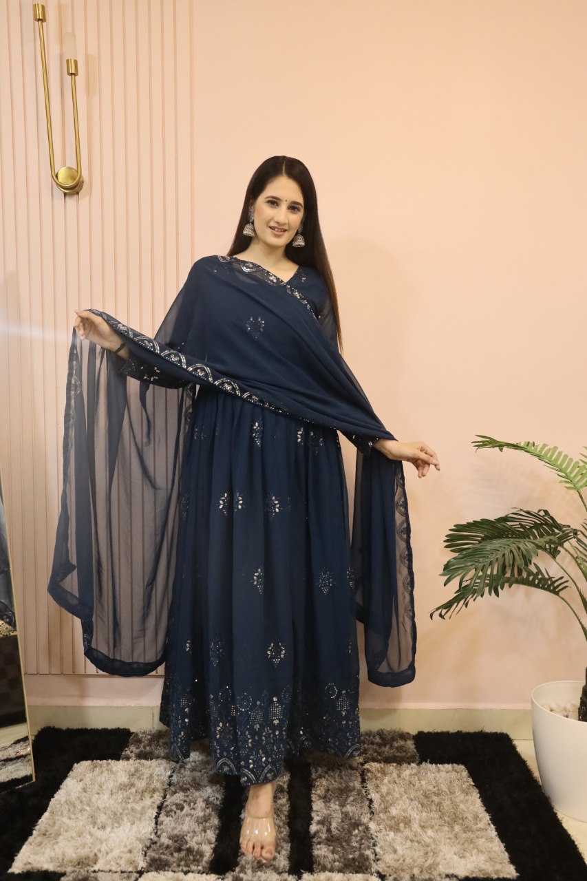 YNF FAUX GEORGETTE KESH164 G55 GOWNS WHOLESALE EMBROIDERED ANARKALI GEORGETTE BLUE GOWNS MANUFACTURER- Kapda Export