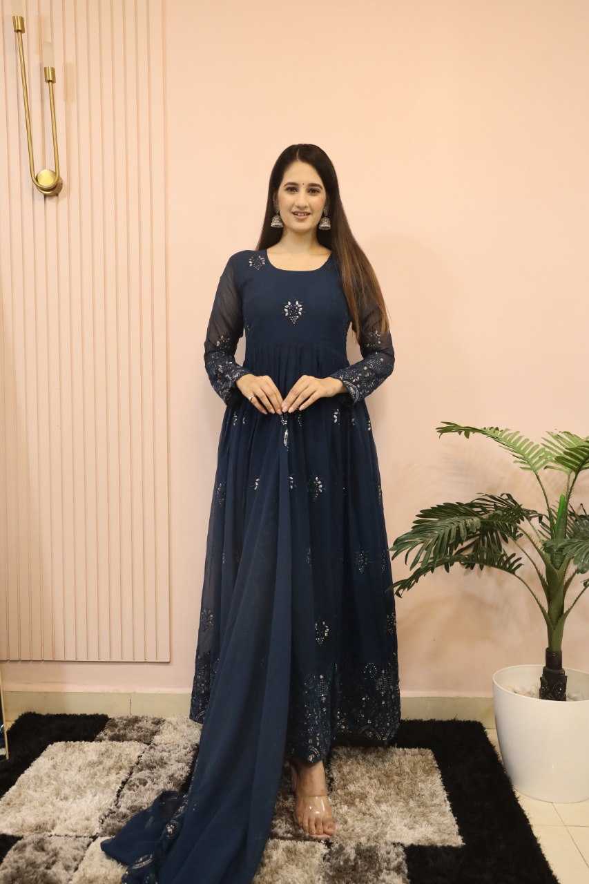 YNF FAUX GEORGETTE KESH164 G55 GOWNS WHOLESALE EMBROIDERED ANARKALI GEORGETTE BLUE GOWNS MANUFACTURER- Kapda Export