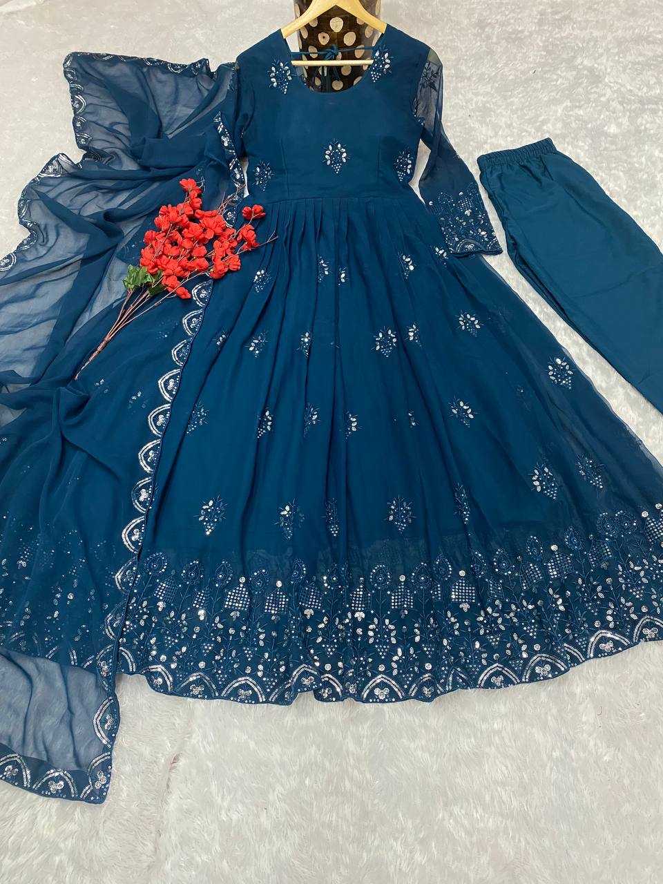 YNF FAUX GEORGETTE KESH164 G55 GOWNS WHOLESALE EMBROIDERED ANARKALI GEORGETTE BLUE GOWNS MANUFACTURER- Kapda Export