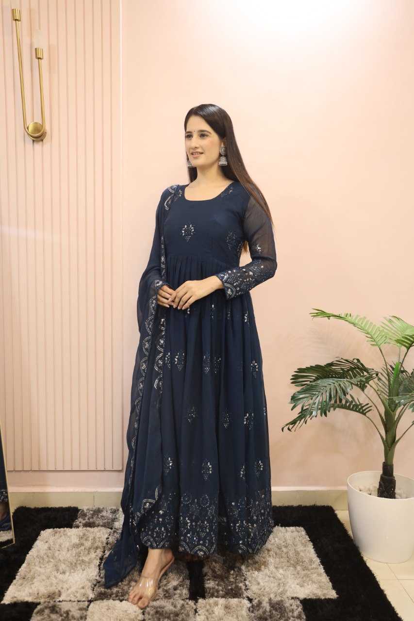 YNF FAUX GEORGETTE KESH164 G55 GOWNS WHOLESALE EMBROIDERED ANARKALI GEORGETTE BLUE GOWNS MANUFACTURER- Kapda Export