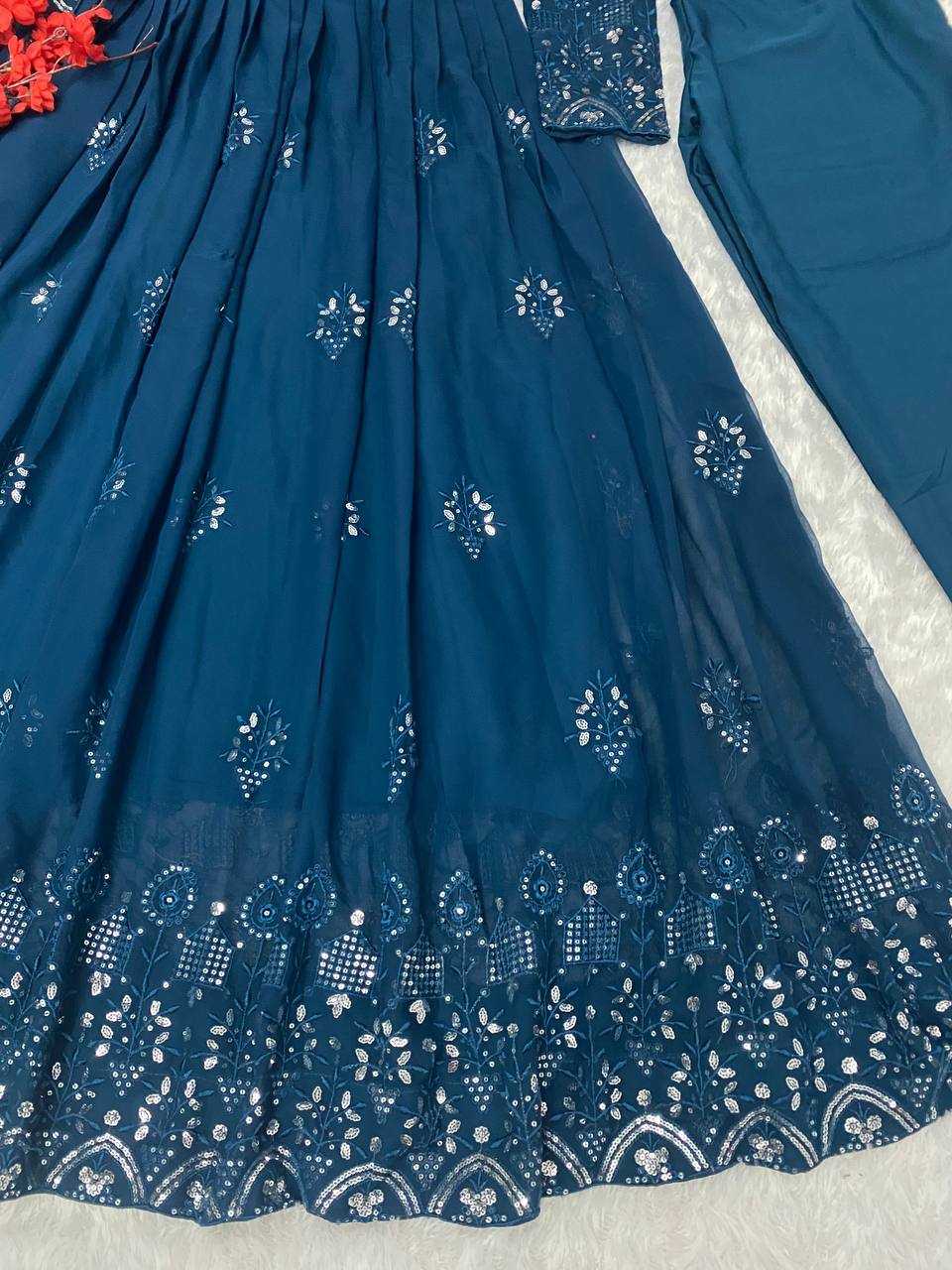 YNF FAUX GEORGETTE KESH164 G55 GOWNS WHOLESALE EMBROIDERED ANARKALI GEORGETTE BLUE GOWNS MANUFACTURER- Kapda Export