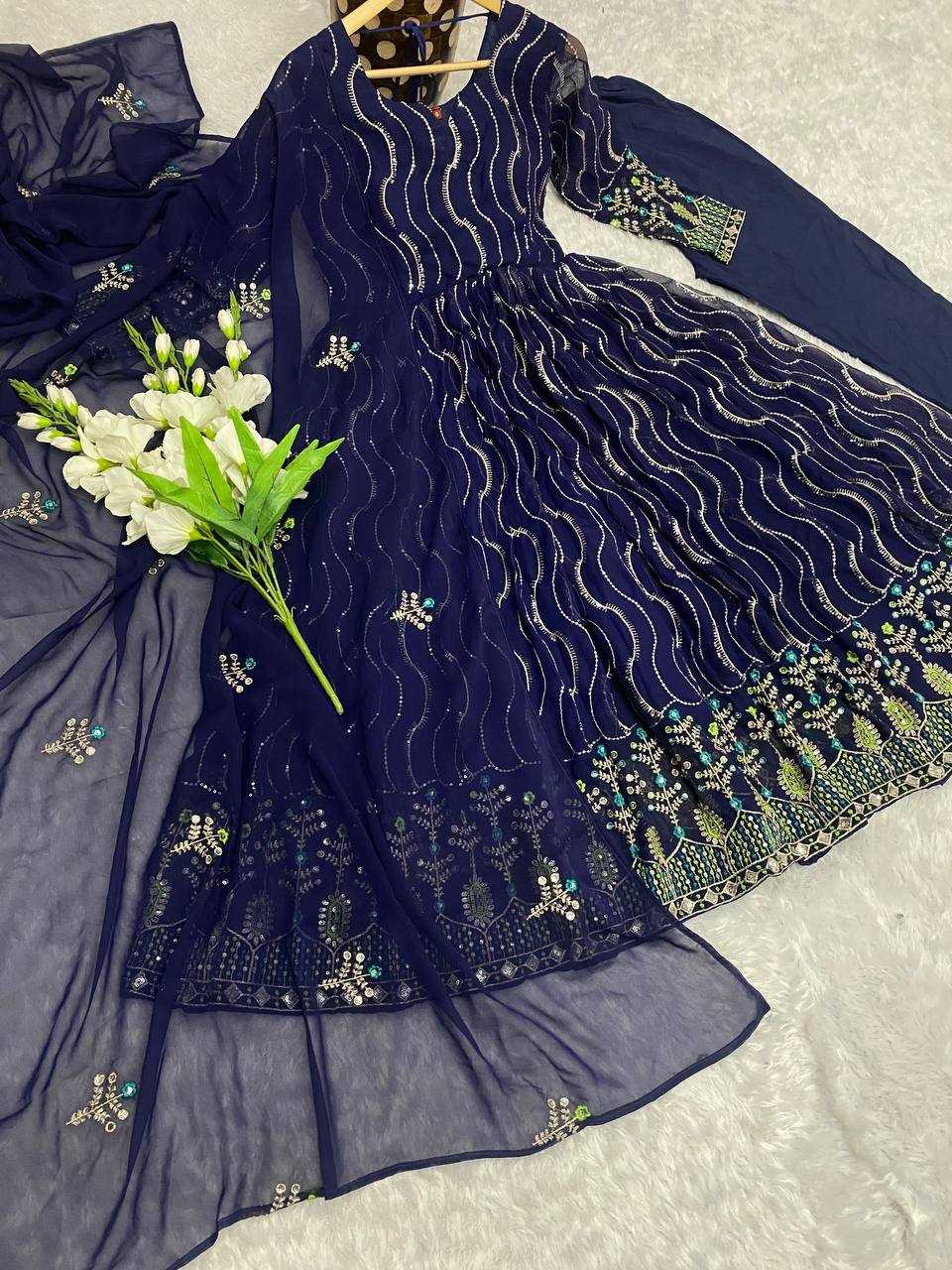 YNF FAUX GEORGETTE KESH164 G57 GOWNS WHOLESALE EMBROIDERED ANARKALI GEORGETTE BLUE GOWNS MANUFACTURER- Kapda Export