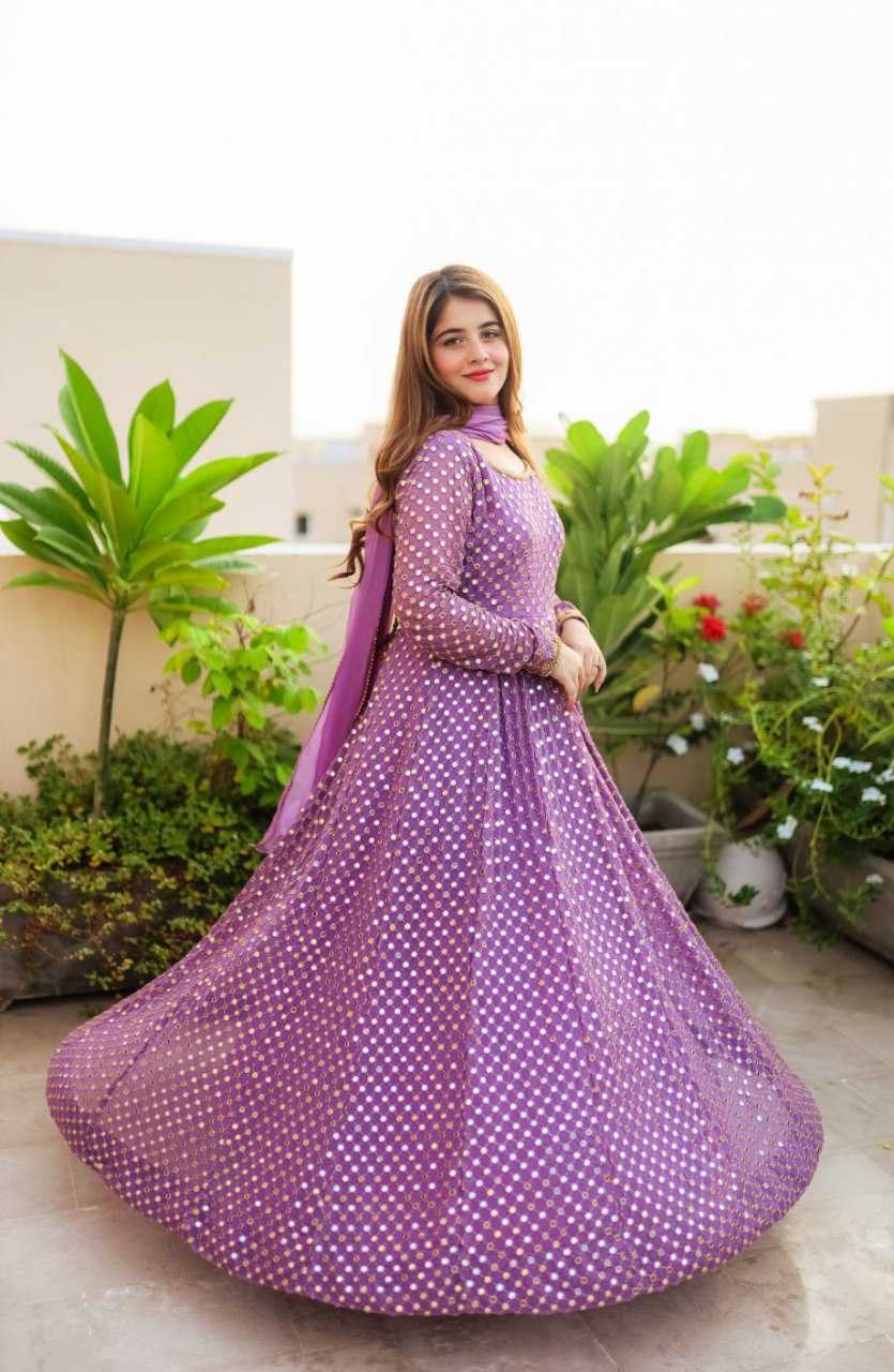 YNF FAUX GEORGETTE KESH164 G67 GOWNS WHOLESALE EMBROIDERED WEDDING LONG GEORGETTE PURPLE GOWNS MANUFACTURER- Kapda Export