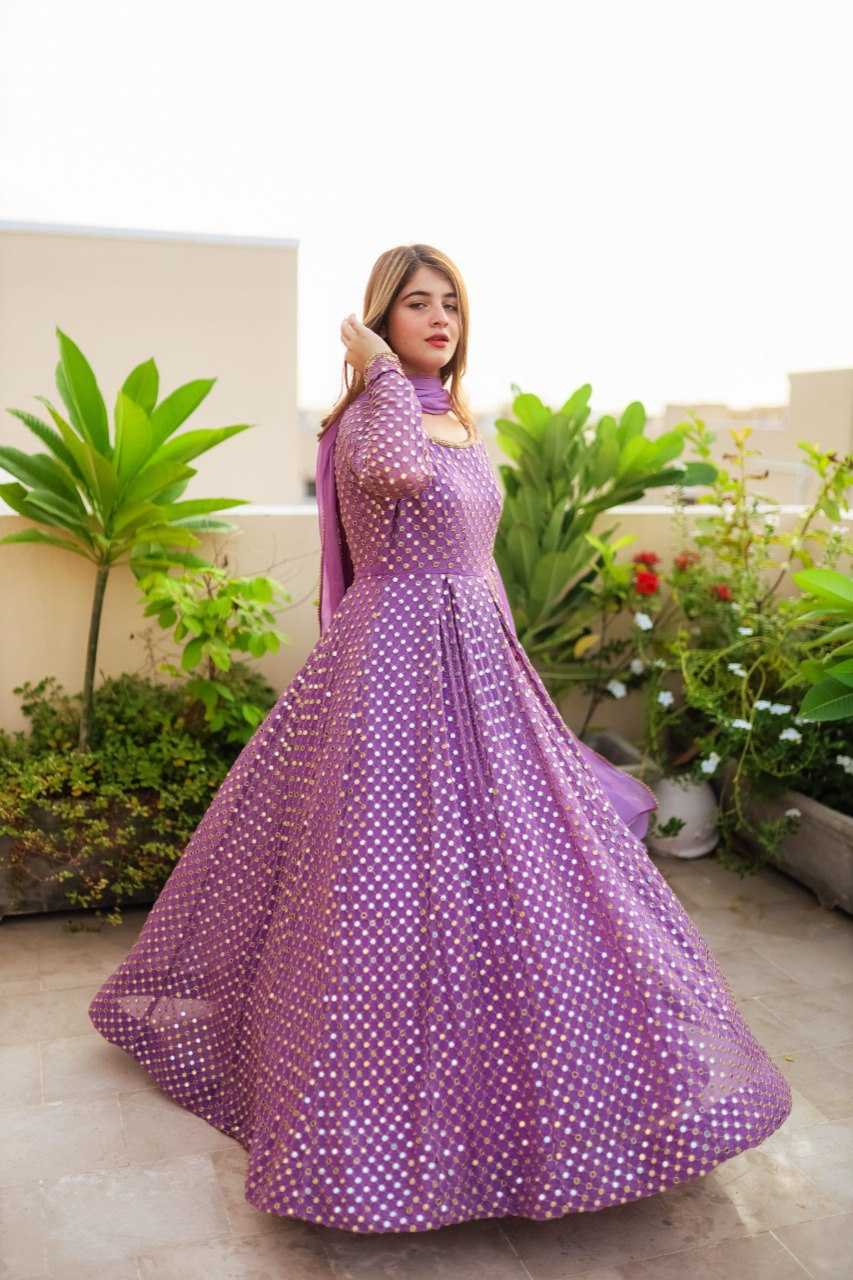 YNF FAUX GEORGETTE KESH164 G67 GOWNS WHOLESALE EMBROIDERED WEDDING LONG GEORGETTE PURPLE GOWNS MANUFACTURER- Kapda Export