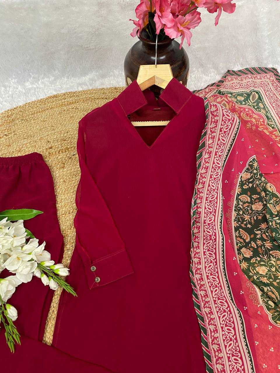 YNF FAUX GEORGETTE KESH164 G69 SUITS & DRESSES WHOLESALE GEORGETTE LONG KURTI RED SALWAR SUITS MANUFACTURE- Kapda Export