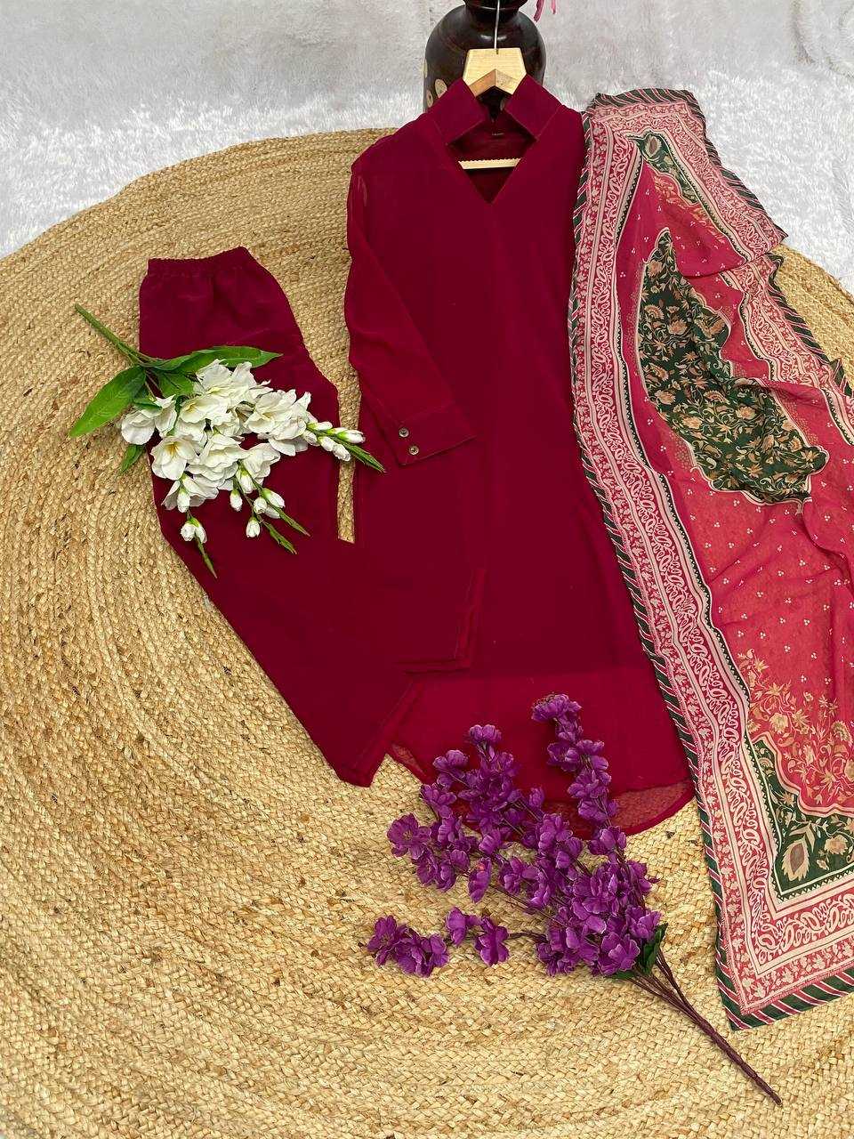 YNF FAUX GEORGETTE KESH164 G69 SUITS & DRESSES WHOLESALE GEORGETTE LONG KURTI RED SALWAR SUITS MANUFACTURE- Kapda Export