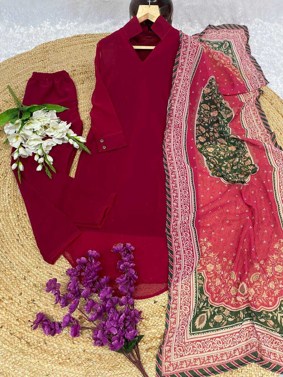 YNF FAUX GEORGETTE KESH164 G69 SUITS & DRESSES WHOLESALE GEORGETTE LONG KURTI RED SALWAR SUITS MANUFACTURE- Kapda Export