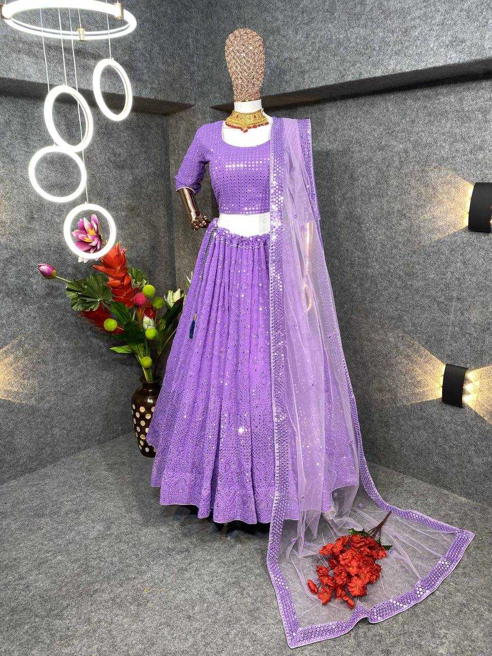 YNF FAUX GEORGETTE KESH164 L09 LEHENGAS WHOLESALE DESIGENR GEORGETTE WEDDING SEQUINS PURPLE LEHENGAS MANUFACTURER- Kapda Export