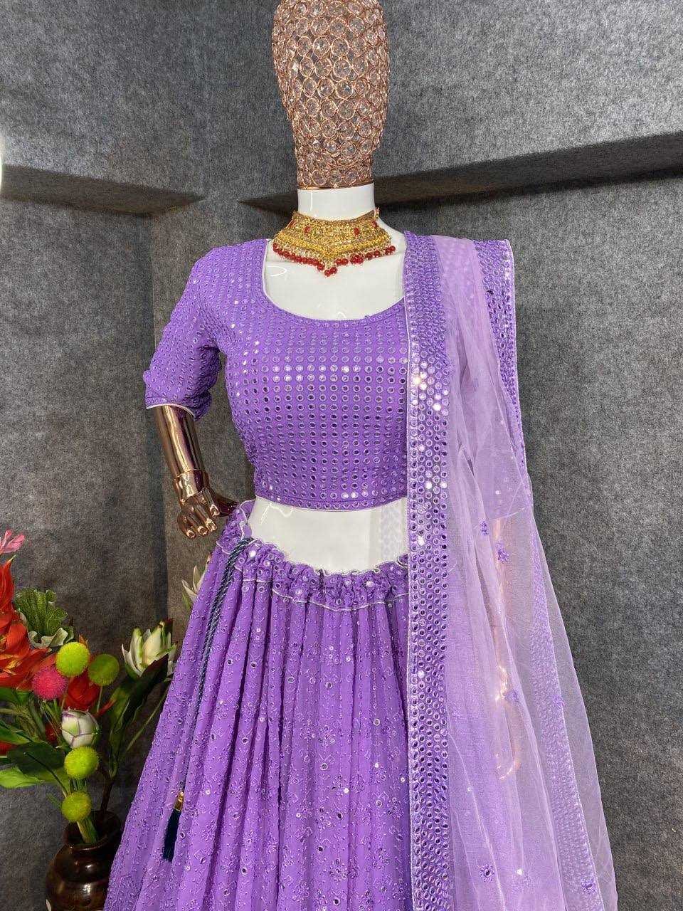 YNF FAUX GEORGETTE KESH164 L09 LEHENGAS WHOLESALE DESIGENR GEORGETTE WEDDING SEQUINS PURPLE LEHENGAS MANUFACTURER- Kapda Export