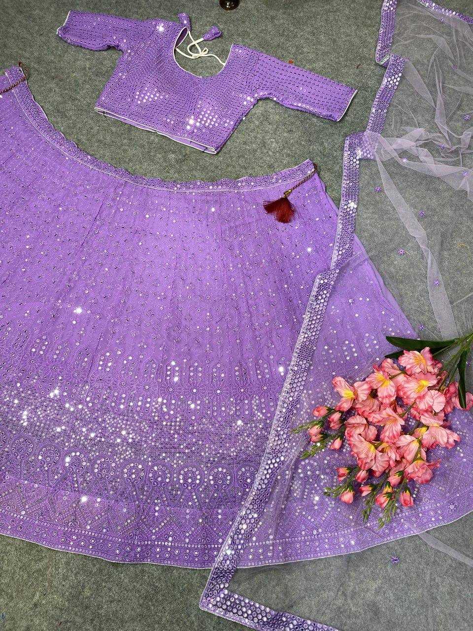 YNF FAUX GEORGETTE KESH164 L09 LEHENGAS WHOLESALE DESIGENR GEORGETTE WEDDING SEQUINS PURPLE LEHENGAS MANUFACTURER- Kapda Export