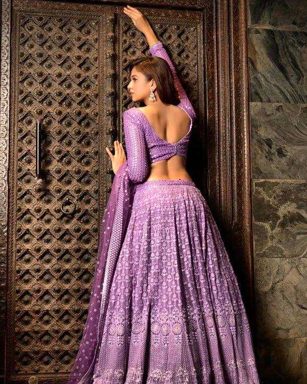 YNF FAUX GEORGETTE KESH164 L09 LEHENGAS WHOLESALE DESIGENR GEORGETTE WEDDING SEQUINS PURPLE LEHENGAS MANUFACTURER- Kapda Export