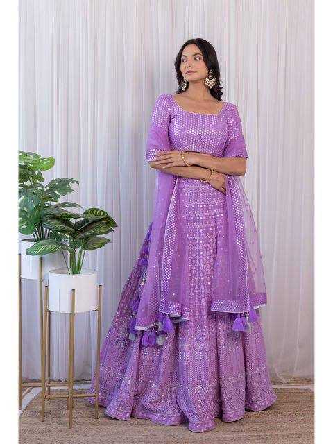 YNF FAUX GEORGETTE KESH164 L09 LEHENGAS WHOLESALE DESIGENR GEORGETTE WEDDING SEQUINS PURPLE LEHENGAS MANUFACTURER- Kapda Export