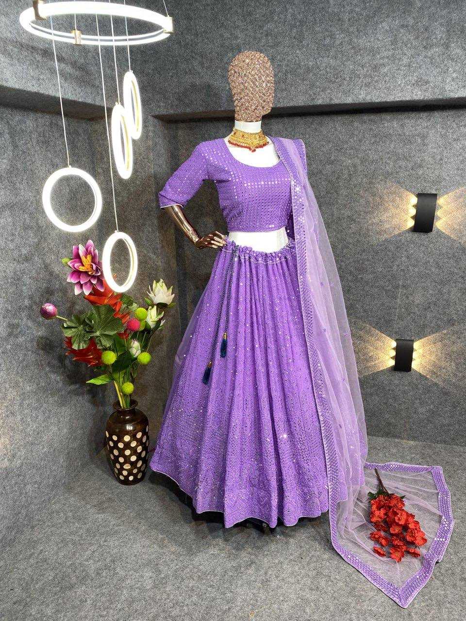 YNF FAUX GEORGETTE KESH164 L09 LEHENGAS WHOLESALE DESIGENR GEORGETTE WEDDING SEQUINS PURPLE LEHENGAS MANUFACTURER- Kapda Export