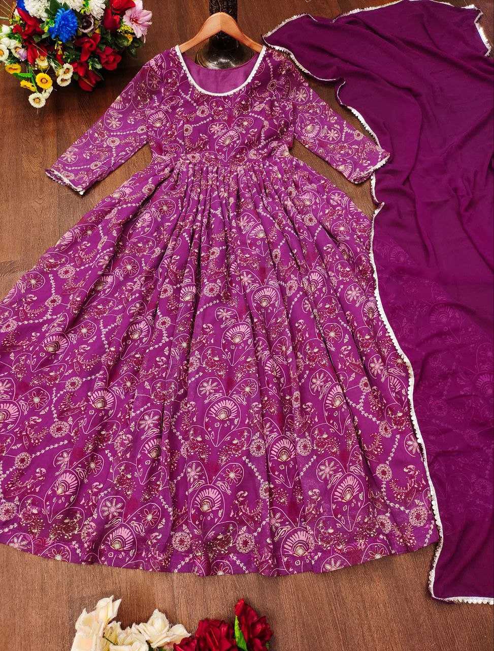 YNF FAUX GEORGETTE KESH188 9201 GOWNS WHOLESALE PRINTED ANARKALI LONG SIMPLE PURPLE GOWNS MANUFACTURER