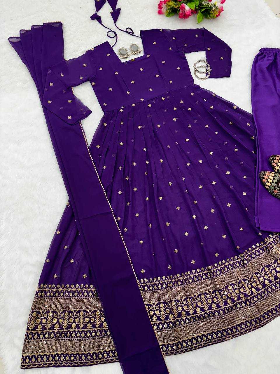 YNF FAUX GEORGETTE KESH224 184 GOWNS WHOLESALE EMBROIDERED ANARKALI LONG GEORGETTE GOWNS WITH DUPATTA PURPLE GOWNS MANUFACTURER