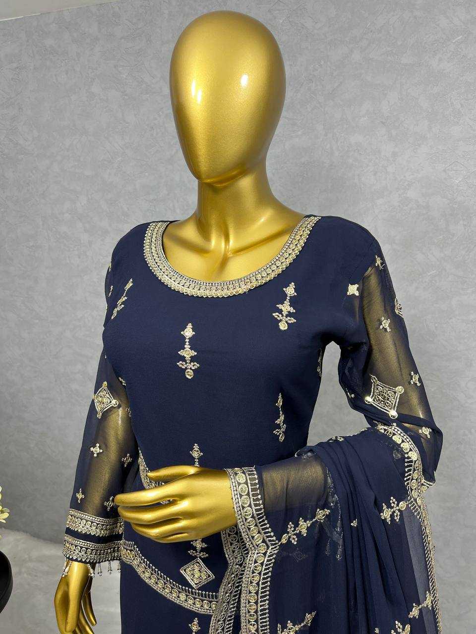 YNF FAUX GEORGETTE KESH227 1007 SUITS & DRESSES WHOLESALE LADIES EMBROIDERY GEORGETTE BLUE SALWAR SUITS MANUFACTURER