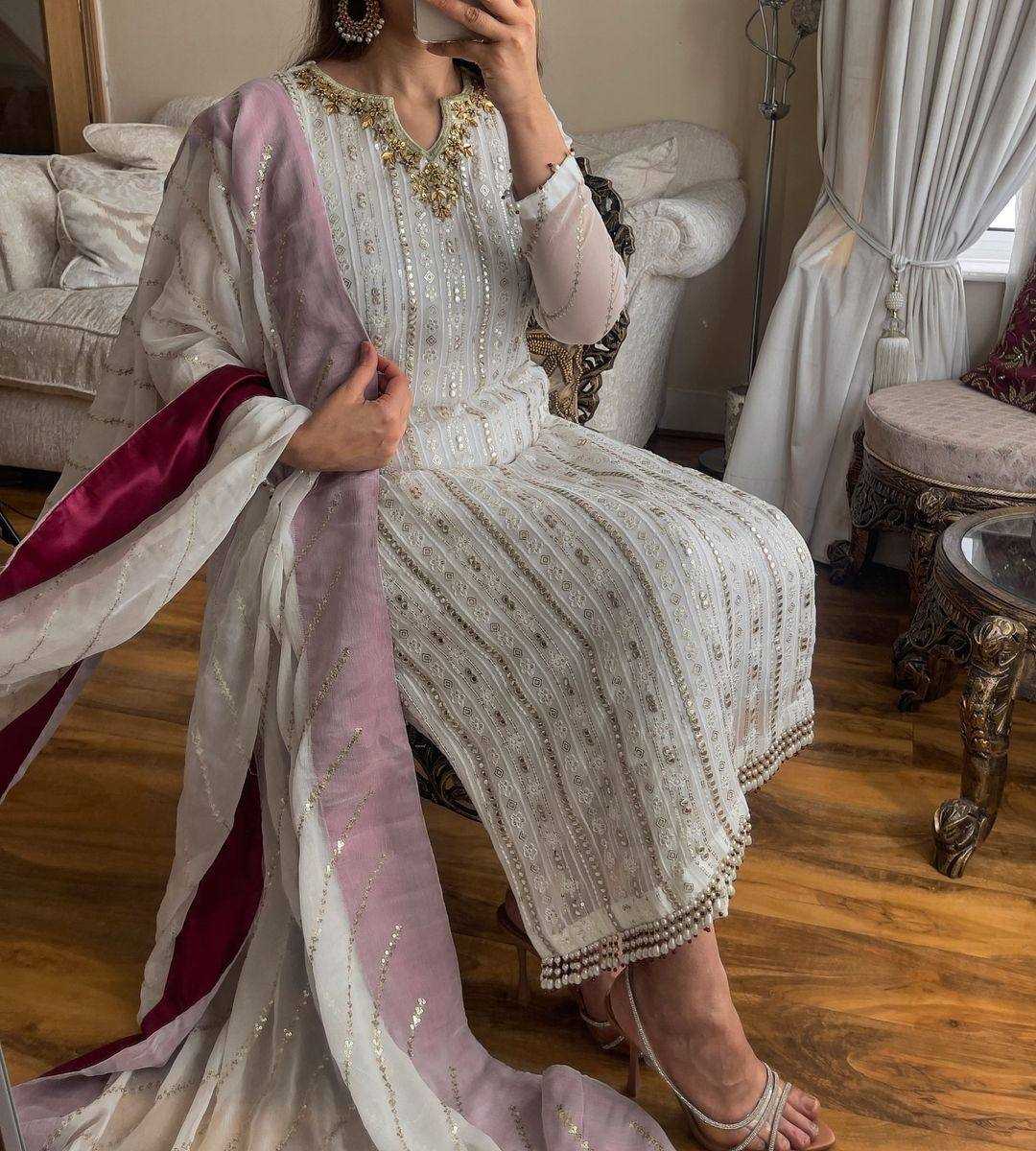 YNF FAUX GEORGETTE KESH227 1008 SUITS & DRESSES WHOLESALE EMBROIDERY GEORGETTE LONG KURTIS WHITE SALWAR SUITS MANUFACTURER