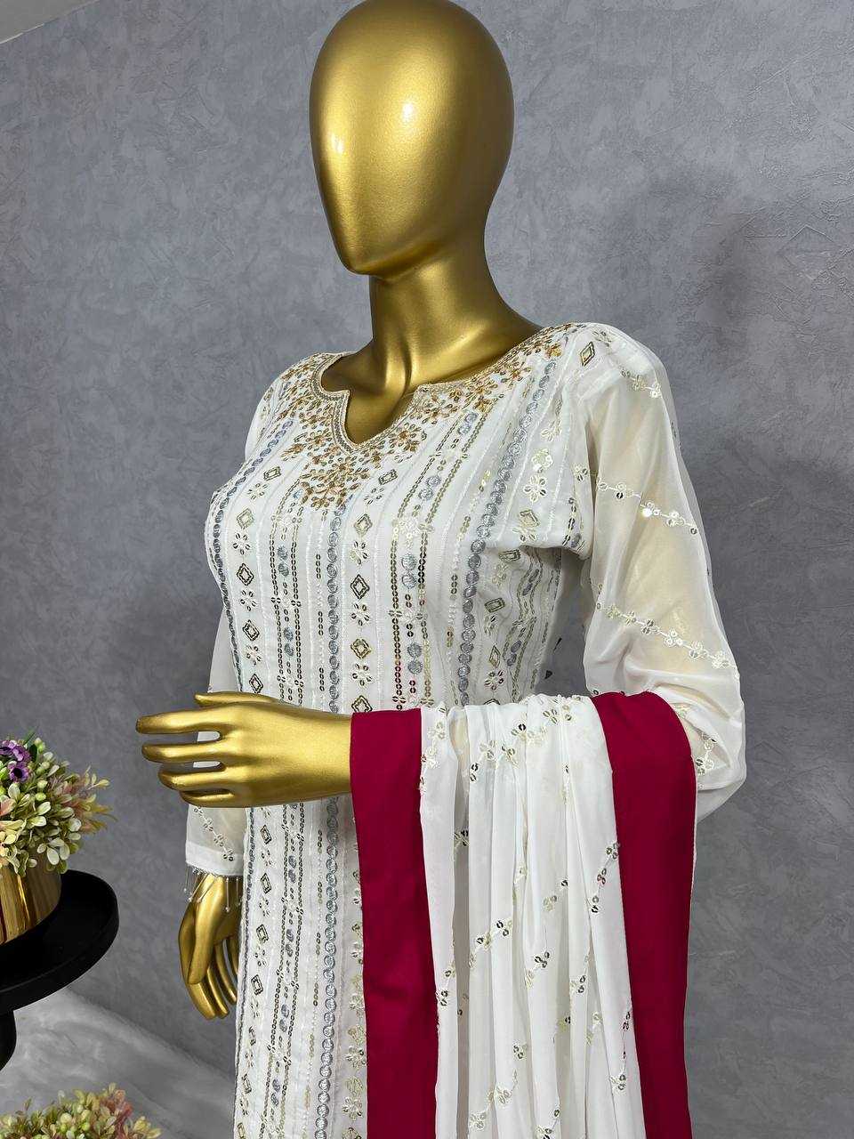 YNF FAUX GEORGETTE KESH227 1008 SUITS & DRESSES WHOLESALE EMBROIDERY GEORGETTE LONG KURTIS WHITE SALWAR SUITS MANUFACTURER