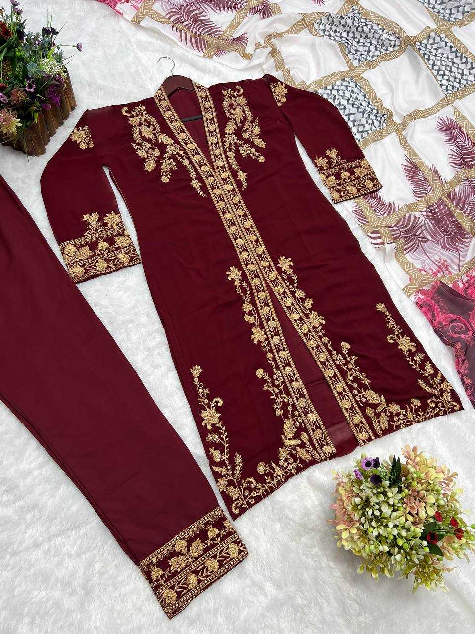 YNF FAUX GEORGETTE KESH227 1013 SUITS & DRESSES WHOLESALE LADIES EMBROIDERY GEORGETTE PARTY WEAR WEDDING MAROON SALWAR SUITS MANUFACTURER