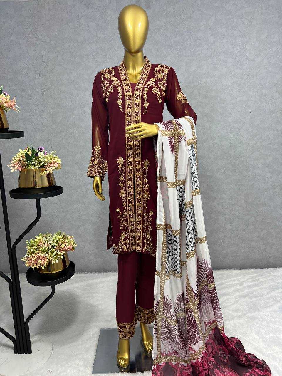 YNF FAUX GEORGETTE KESH227 1013 SUITS & DRESSES WHOLESALE LADIES EMBROIDERY GEORGETTE PARTY WEAR WEDDING MAROON SALWAR SUITS MANUFACTURER