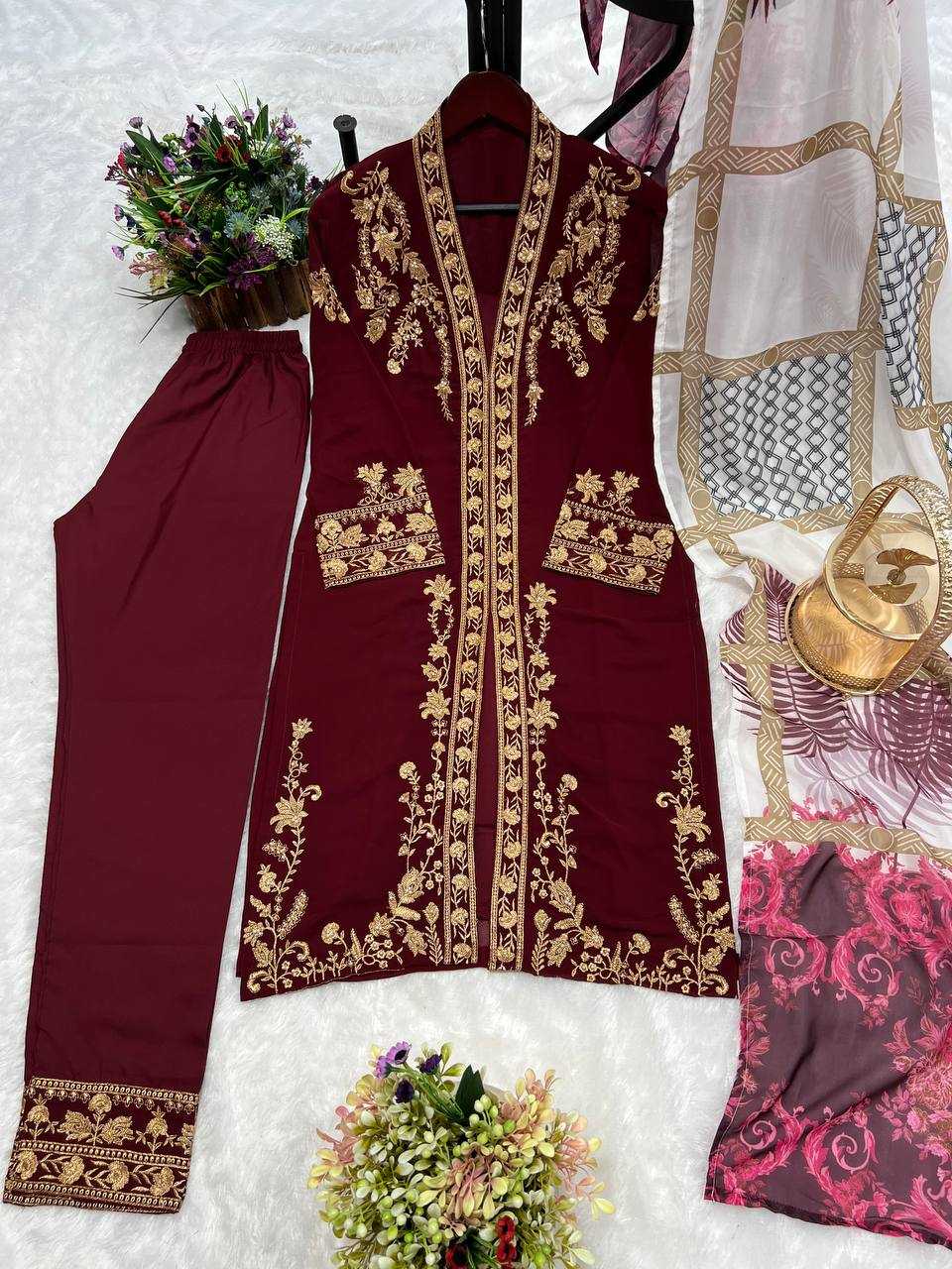 YNF FAUX GEORGETTE KESH227 1013 SUITS & DRESSES WHOLESALE LADIES EMBROIDERY GEORGETTE PARTY WEAR WEDDING MAROON SALWAR SUITS MANUFACTURER