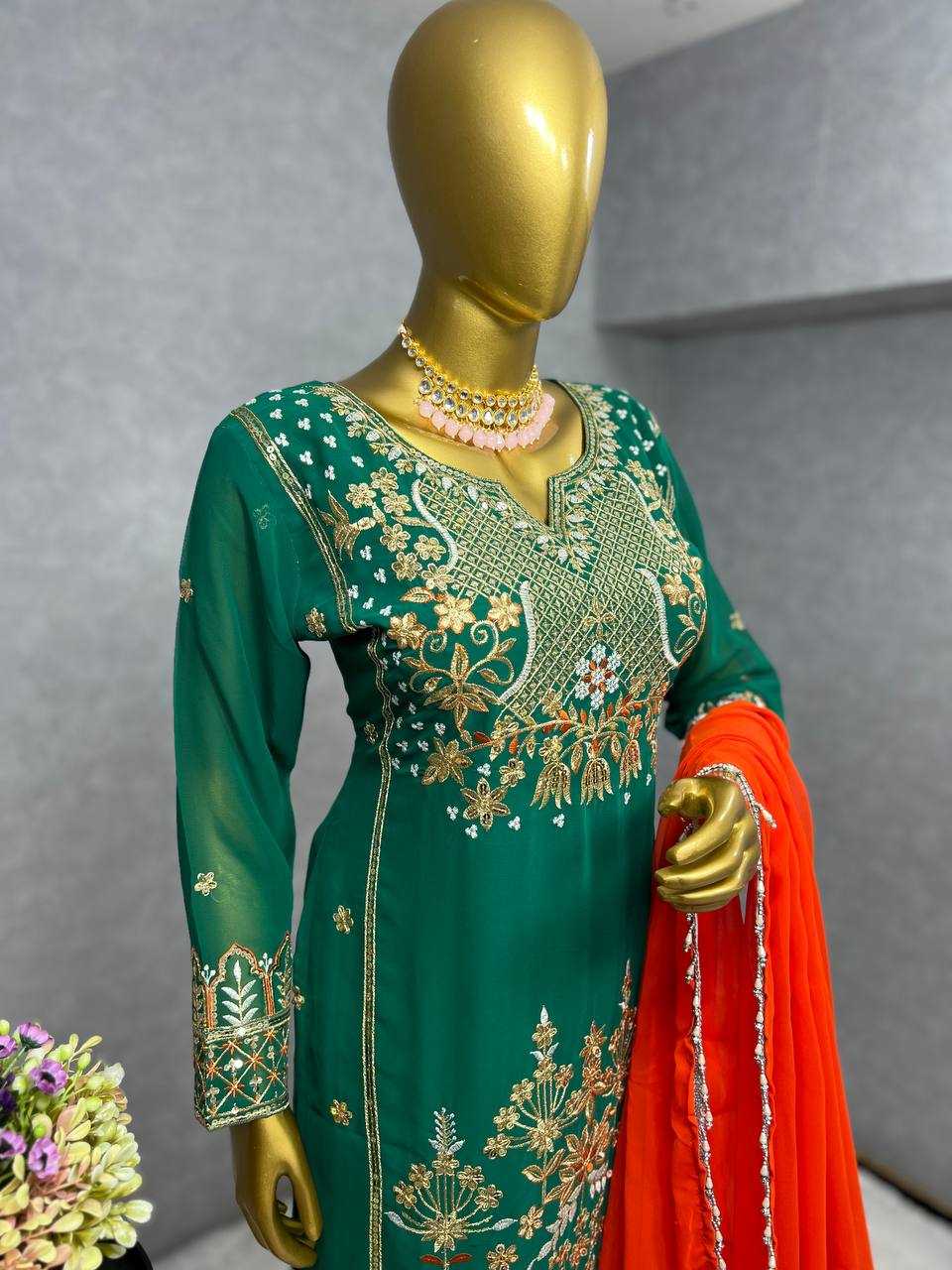 YNF FAUX GEORGETTE KESH227 1021 SUITS & DRESSES WHOLESALE SHARARA SALWAR EMBROIDERY GEORGETTE PARTY WEAR GREEN SALWAR SUITS  MANUFACTURER