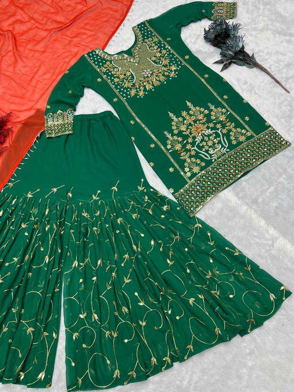 YNF FAUX GEORGETTE KESH227 1021 SUITS & DRESSES WHOLESALE SHARARA SALWAR EMBROIDERY GEORGETTE PARTY WEAR GREEN SALWAR SUITS  MANUFACTURER