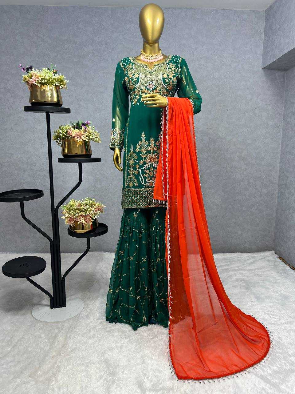 YNF FAUX GEORGETTE KESH227 1021 SUITS & DRESSES WHOLESALE SHARARA SALWAR EMBROIDERY GEORGETTE PARTY WEAR GREEN SALWAR SUITS  MANUFACTURER