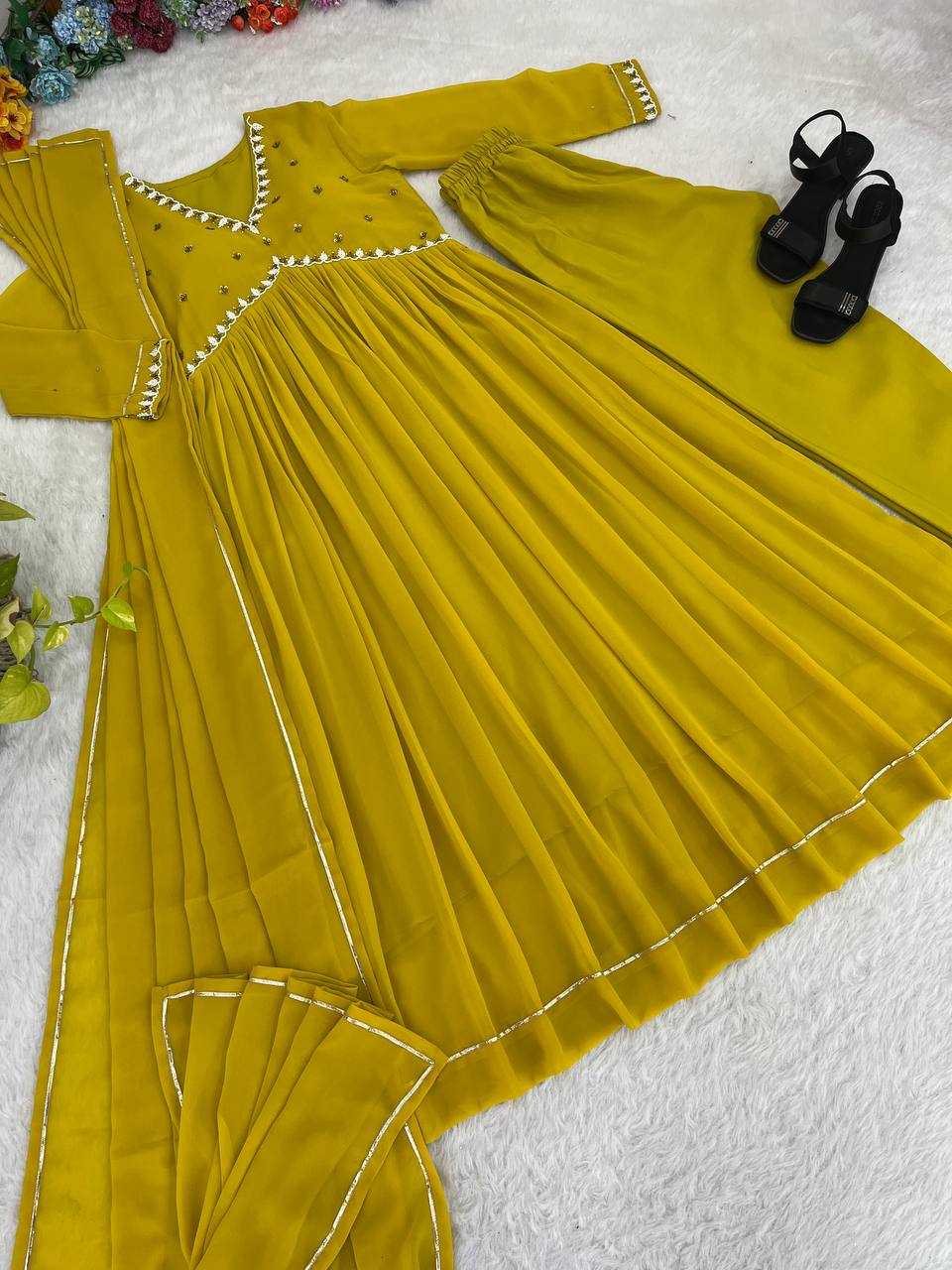 YNF FAUX GEORGETTE KESH240 407 GOWNS WHOLESALE ANARKALI GEORGETTE HALDI OUTFITS GOWNS MANUFACTURER