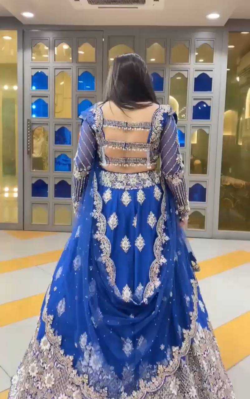 YNF FAUX GEORGETTE RIN108 1675 LEHENGAS WHOLESALE GEORGETTE EMBROIDERED WEDDING BLUE LEHENGAS MANUFACTURER