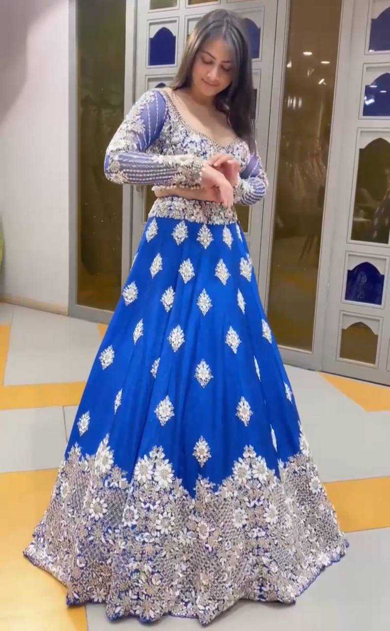 YNF FAUX GEORGETTE RIN108 1675 LEHENGAS WHOLESALE GEORGETTE EMBROIDERED WEDDING BLUE LEHENGAS MANUFACTURER