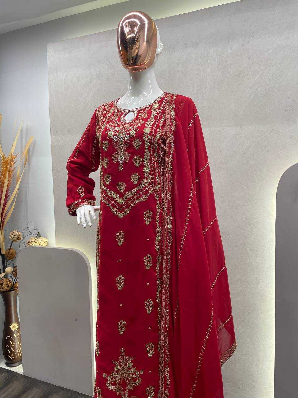 YNF FAUX GEORGETTE RIN110 283 SUITS & DRESSES WHOLESALE GEORGETTE EMBROIDERY LONG KURTI RED SALWAR SUITS MANUFACTURER