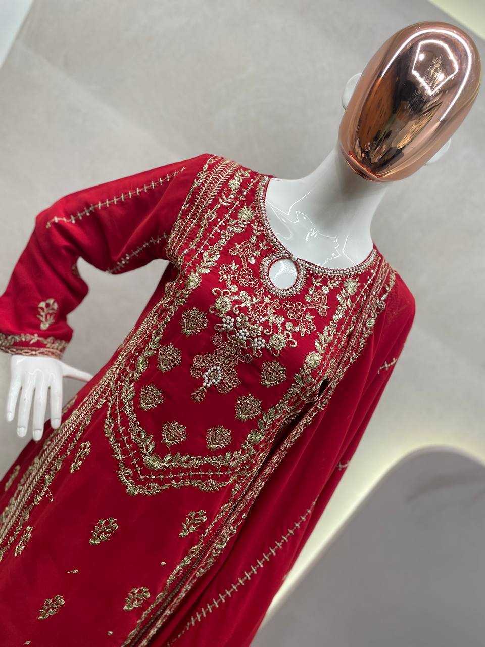 YNF FAUX GEORGETTE RIN110 283 SUITS & DRESSES WHOLESALE GEORGETTE EMBROIDERY LONG KURTI RED SALWAR SUITS MANUFACTURER