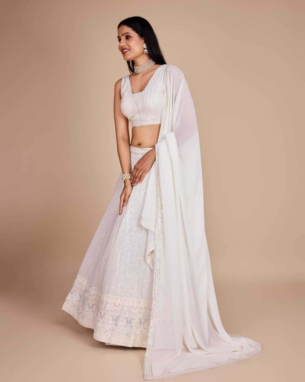 YNF FAUX GEORGETTE RIN131 2230 LEHENGAS WHOLESALE WHITE WEDDING EMBROIDERED GEORGETTE LEHENGAS MANUFACTURER