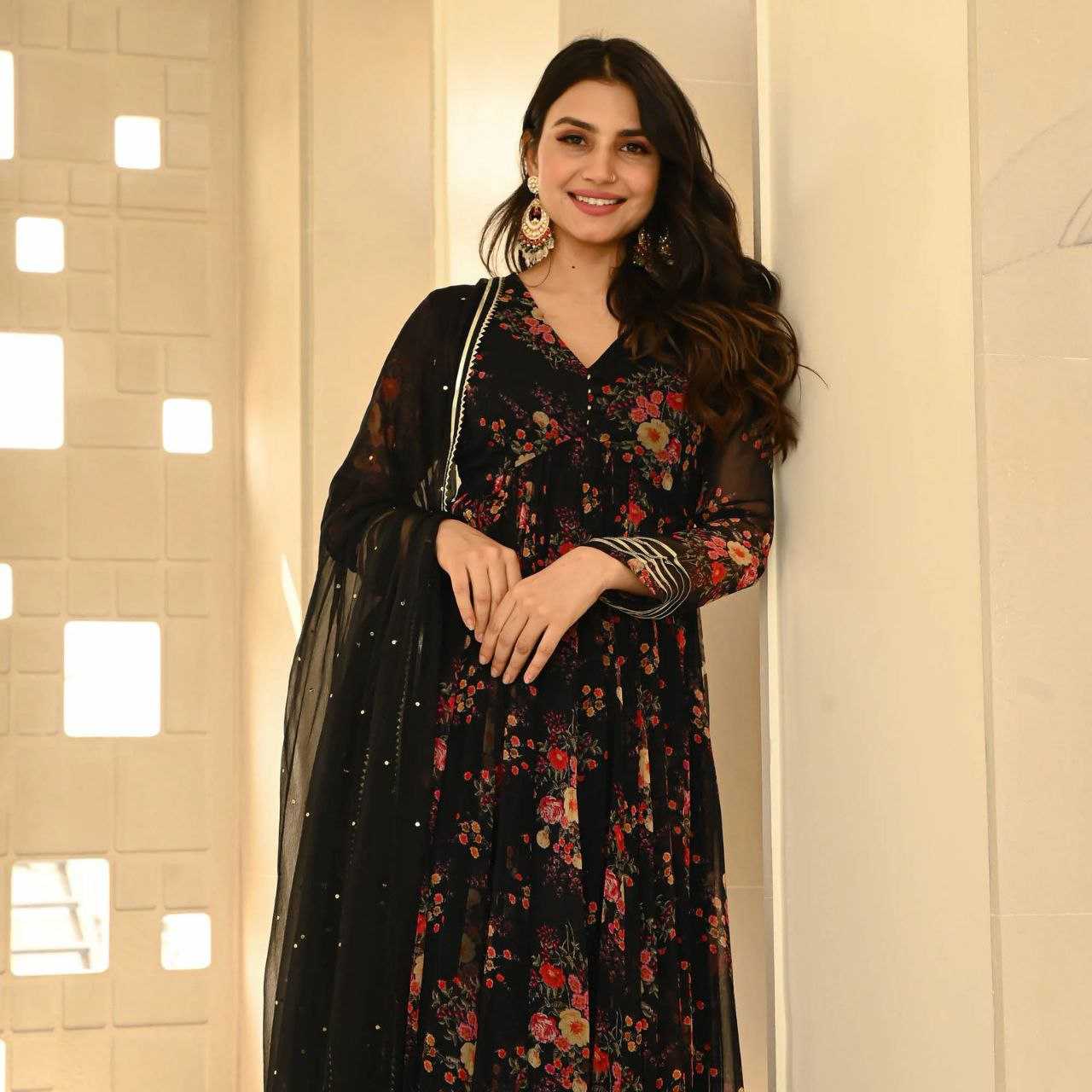 YNF GEOREGTTE KESH154 1139 GOWNS WHOLESALE GEOREGTTE BLACK PRINTED ANARKALI GOWNS MANUFACTURER- Kapda Export