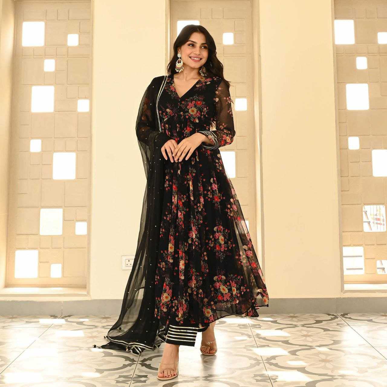 YNF GEOREGTTE KESH154 1139 GOWNS WHOLESALE GEOREGTTE BLACK PRINTED ANARKALI GOWNS MANUFACTURER- Kapda Export