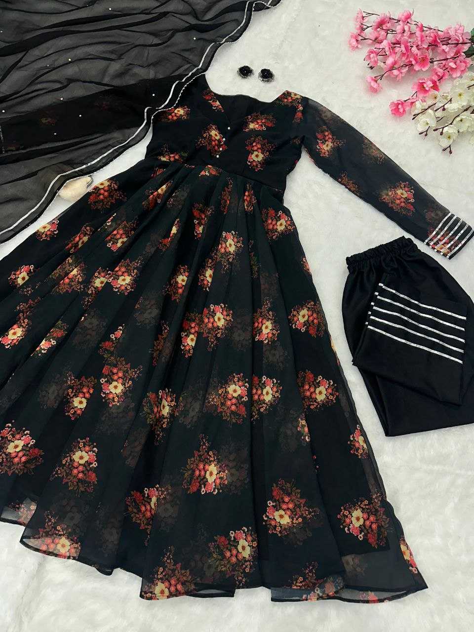 YNF GEOREGTTE KESH154 1139 GOWNS WHOLESALE GEOREGTTE BLACK PRINTED ANARKALI GOWNS MANUFACTURER- Kapda Export