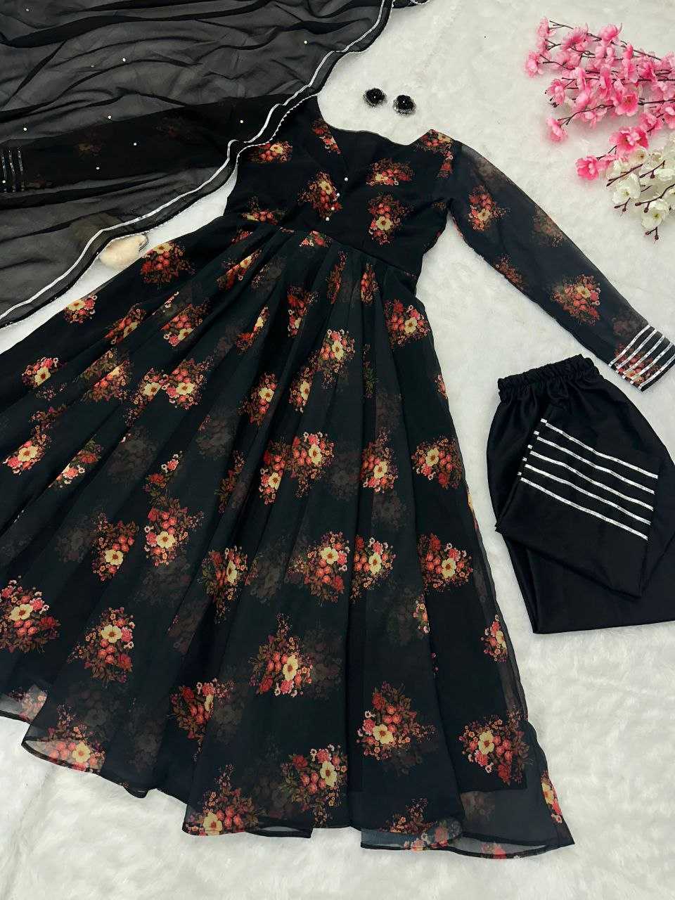 YNF GEOREGTTE KESH154 1139 GOWNS WHOLESALE GEOREGTTE BLACK PRINTED ANARKALI GOWNS MANUFACTURER- Kapda Export