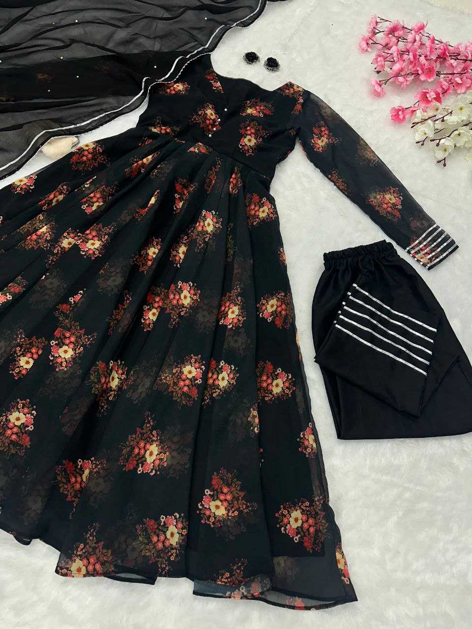 YNF GEOREGTTE KESH154 1139 GOWNS WHOLESALE GEOREGTTE BLACK PRINTED ANARKALI GOWNS MANUFACTURER- Kapda Export