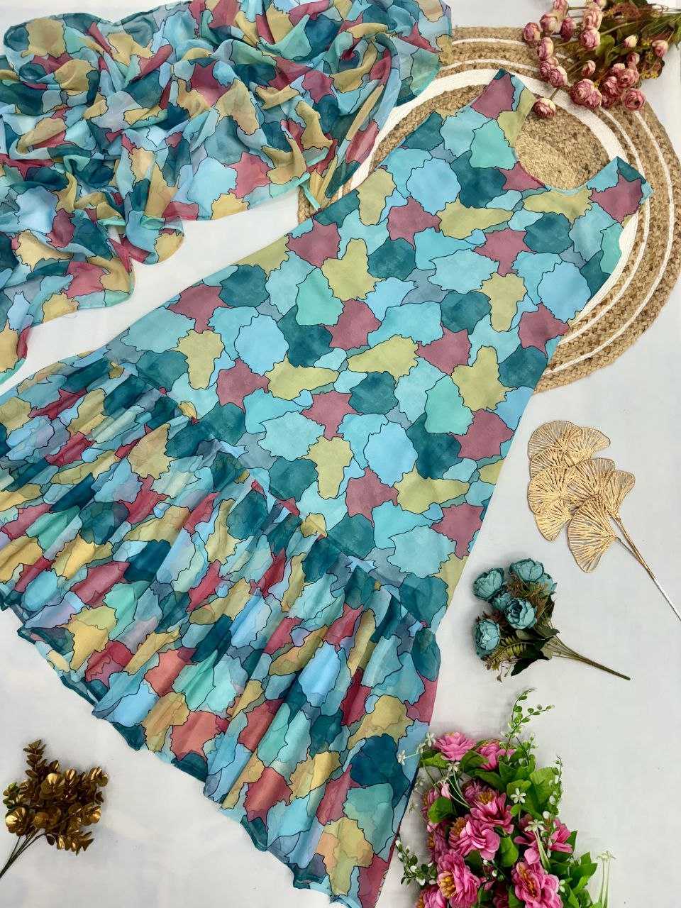 YNF GEORGETTE KESH188 9228 SAREES GOWNS WHOLESALE PRINTED GEORGETTE BLUE SAREE GOWNS MANUFACTURER