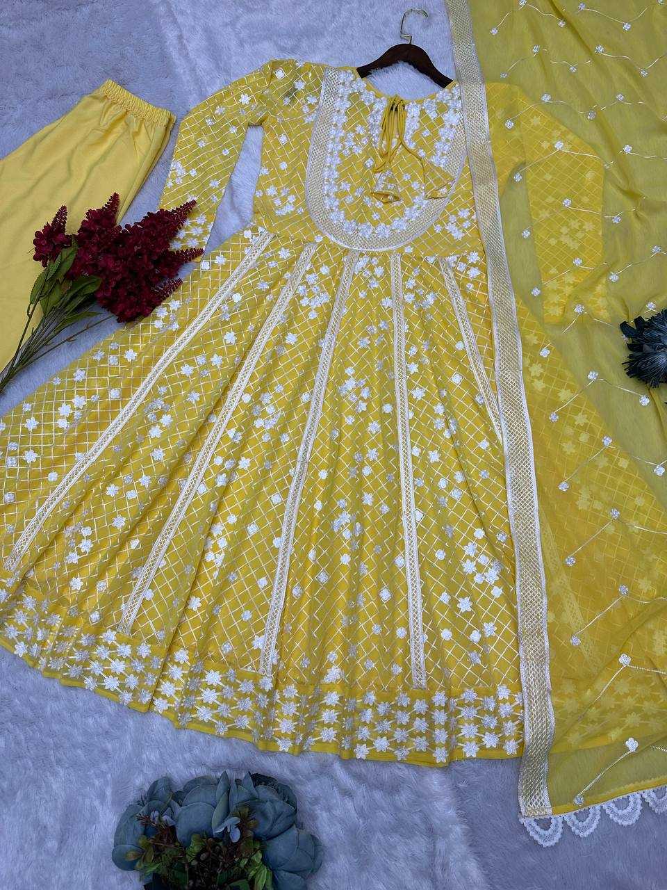 YNF GEORGETTE KESH228 568 GOWNS WHOLESALE ANARKALI LONG HALDI OUTFITS GOWNS MANUFACTURER