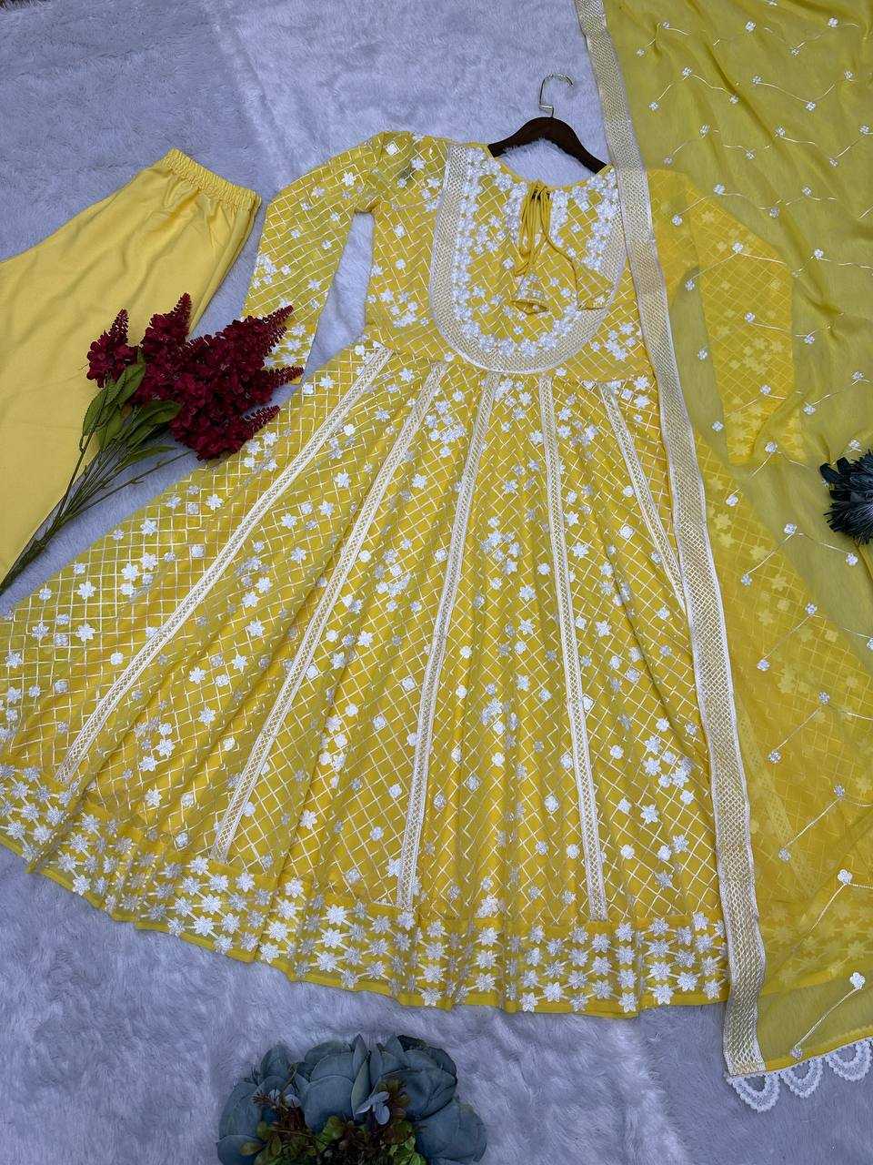 YNF GEORGETTE KESH228 568 GOWNS WHOLESALE ANARKALI LONG HALDI OUTFITS GOWNS MANUFACTURER