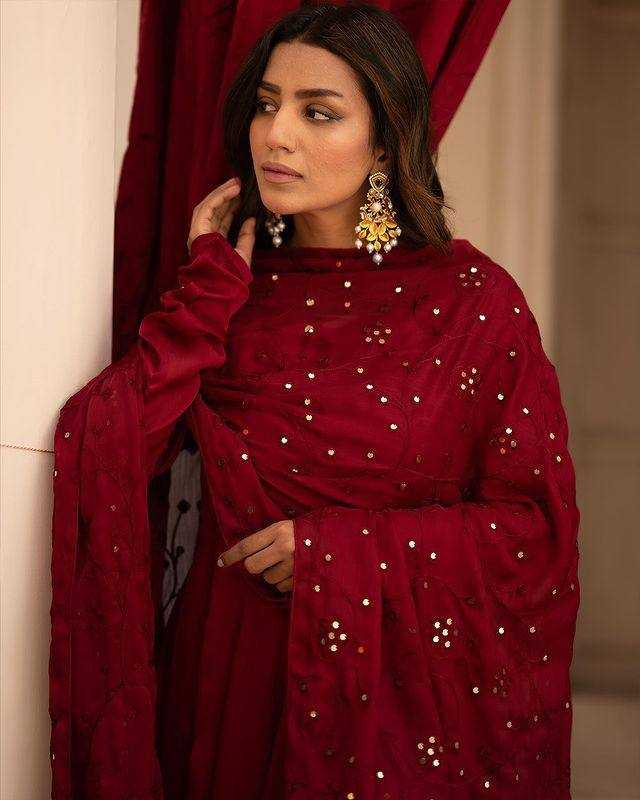 YNF GEORGETTE KESH232 923 GOWNS WHOLESALE LONG GEORGETTE WEDDING MAROON GOWNS MANUFACTURER- Kapda Export