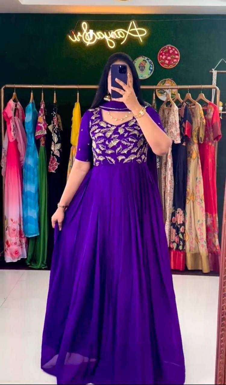 YNF GEORGETTE KESH232 963 GOWNS WHOLESALE EMBROIDERED LONG GEORGETTE BLUE GOWNS MANUFACTURER- Kapda Export