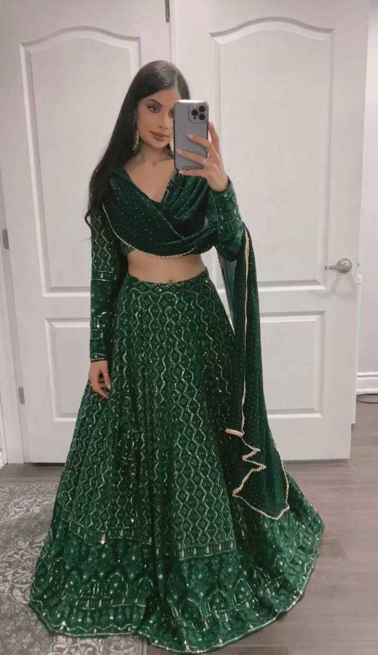 YNF GEORGETTE KESH232 979 LEHENGAS WHOLESALE GEORGETTE EMBROIDERED MEHENDI OUTFITS GREEN LEHENGAS MANUFACTURER- Kapda Export