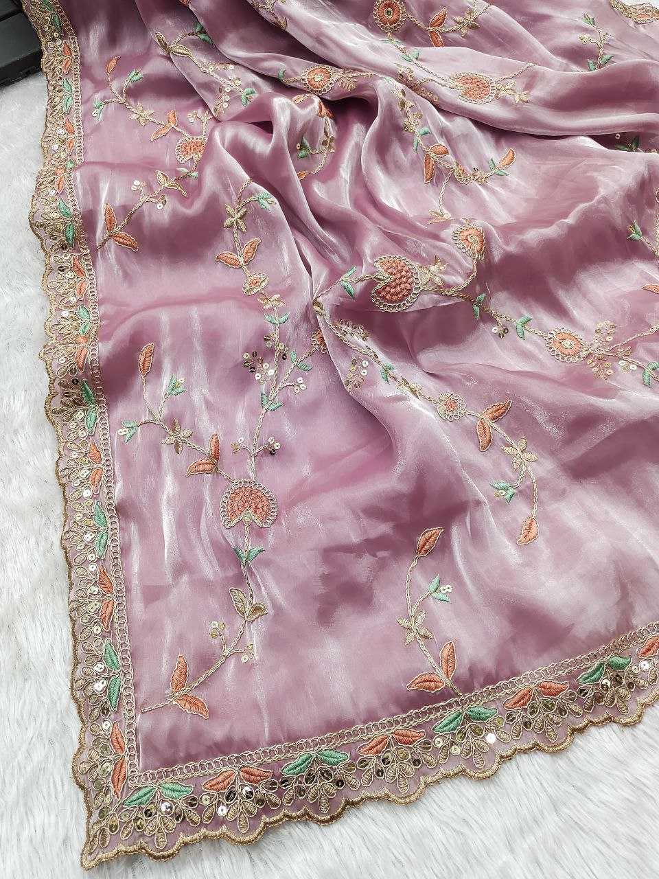 YNF JIMMY CHOO KESH188 9155 SAREES WHOLESALE JIMMY CHOO SEQUENCE EMBROIDERED CUTWORK PINK SAREES MANUFACTURER